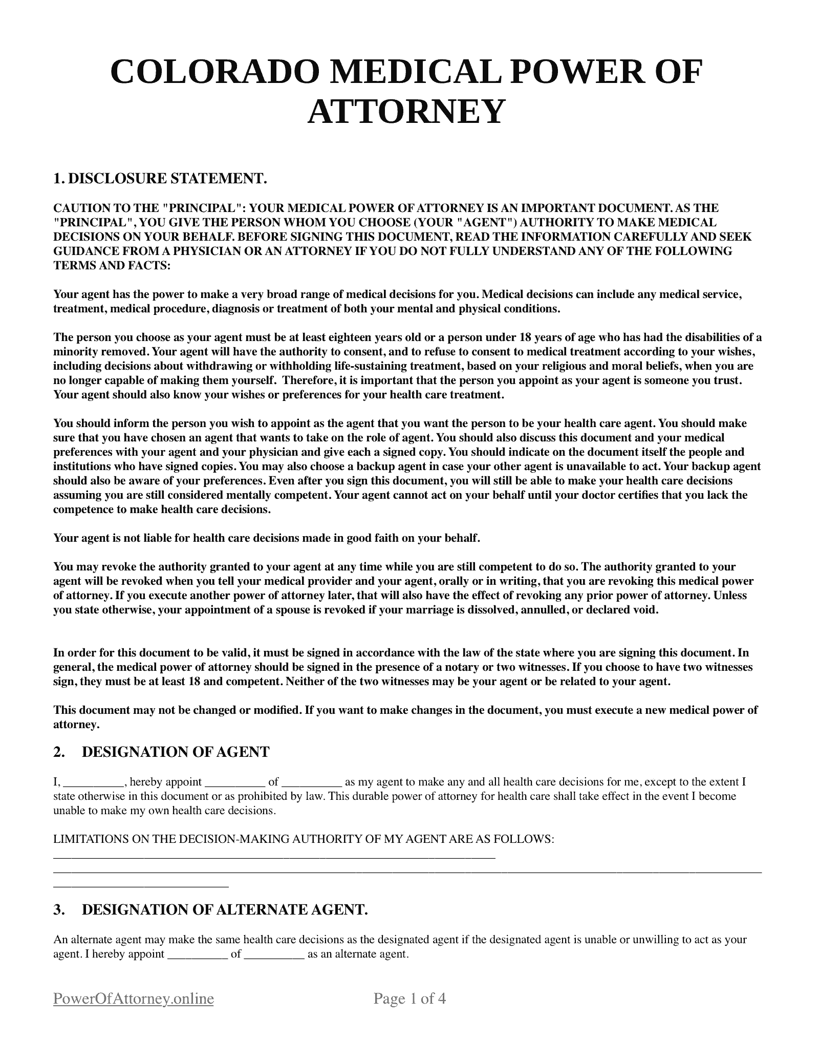 Free Colorado CO Medical Power Of Attorney Forms U0026 Templates PDF