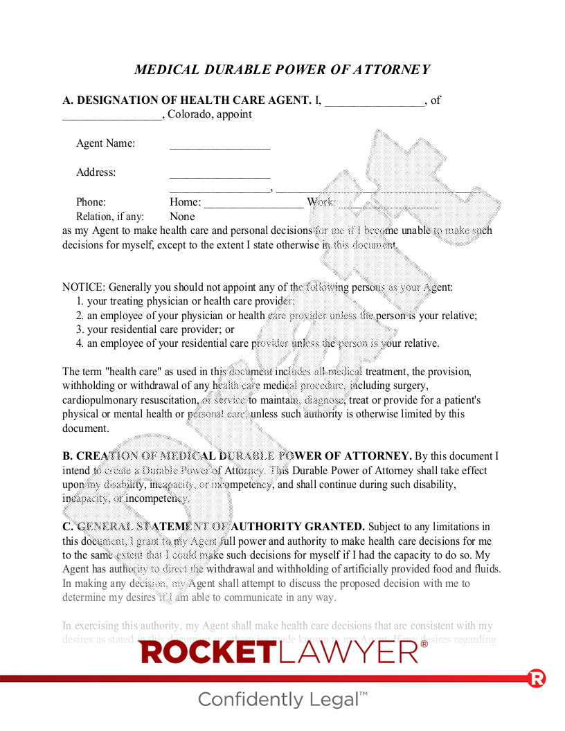 Free Colorado Healthcare POA Make U0026 Download Rocket Lawyer