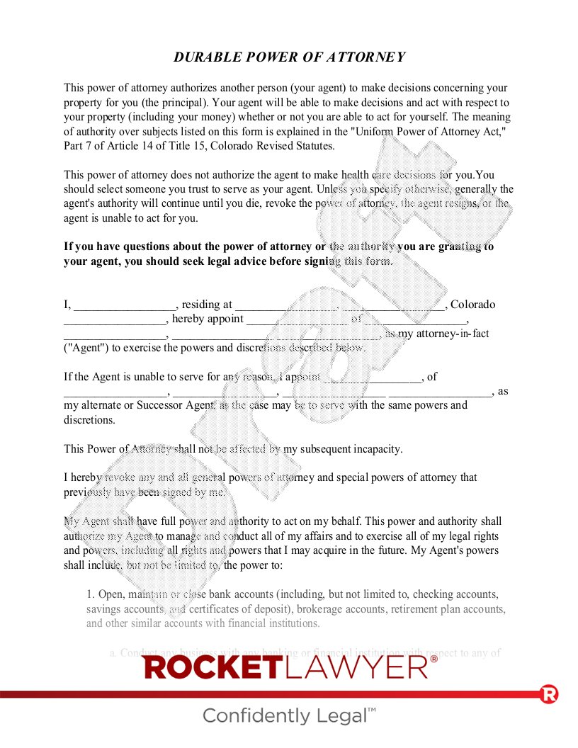 Free Colorado Power Of Attorney Template Rocket Lawyer