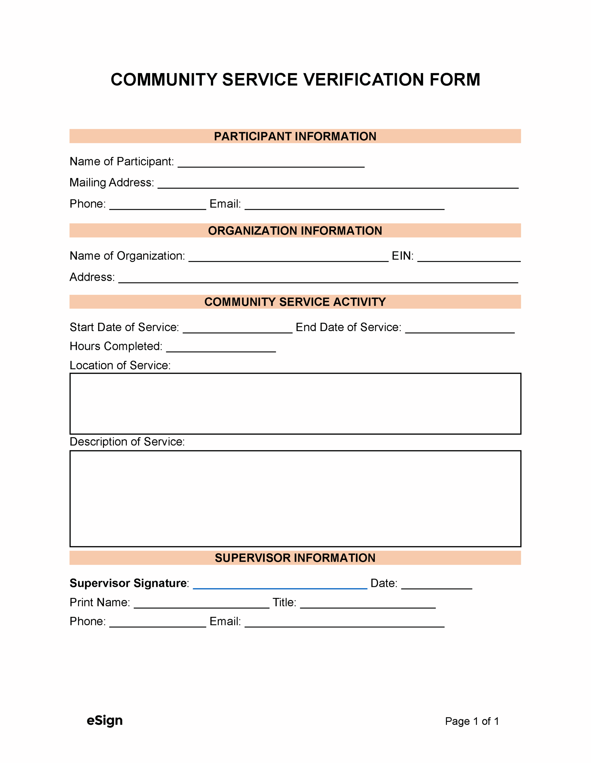 Free Printable Community Service Forms Pdf