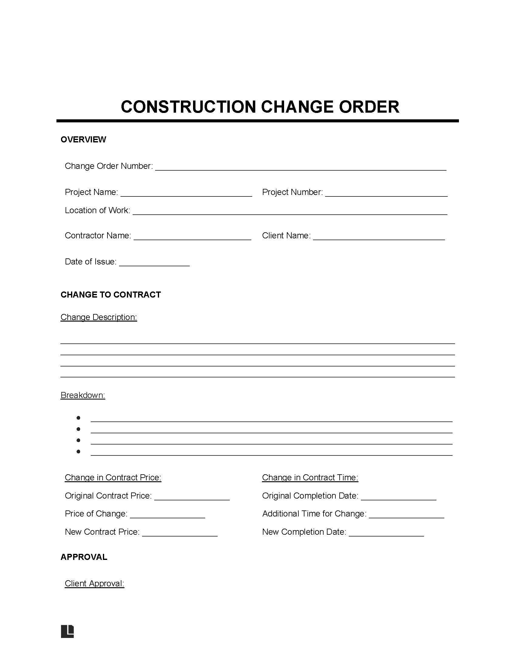 Free Construction Change Order Form PDF U0026 Word