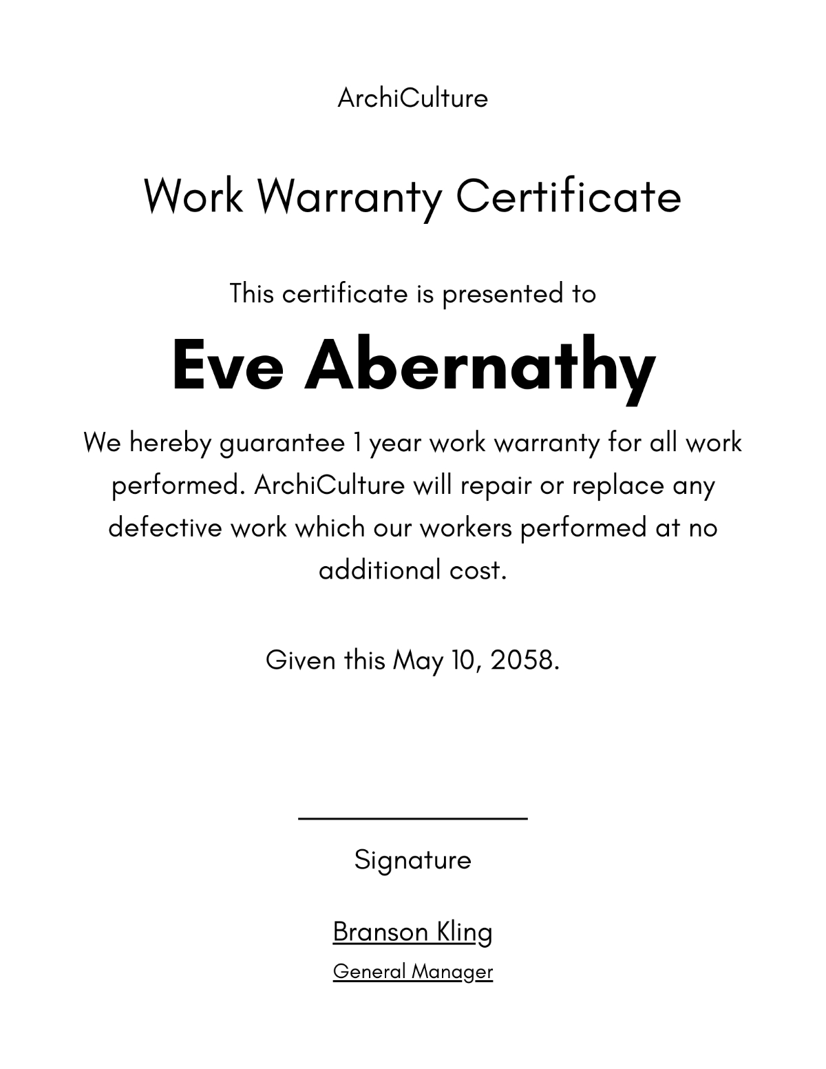 Free Construction Warranty Certificate Template To Edit Online