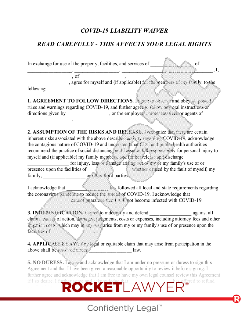 Free COVID 19 Liability Waiver Template Rocket Lawyer