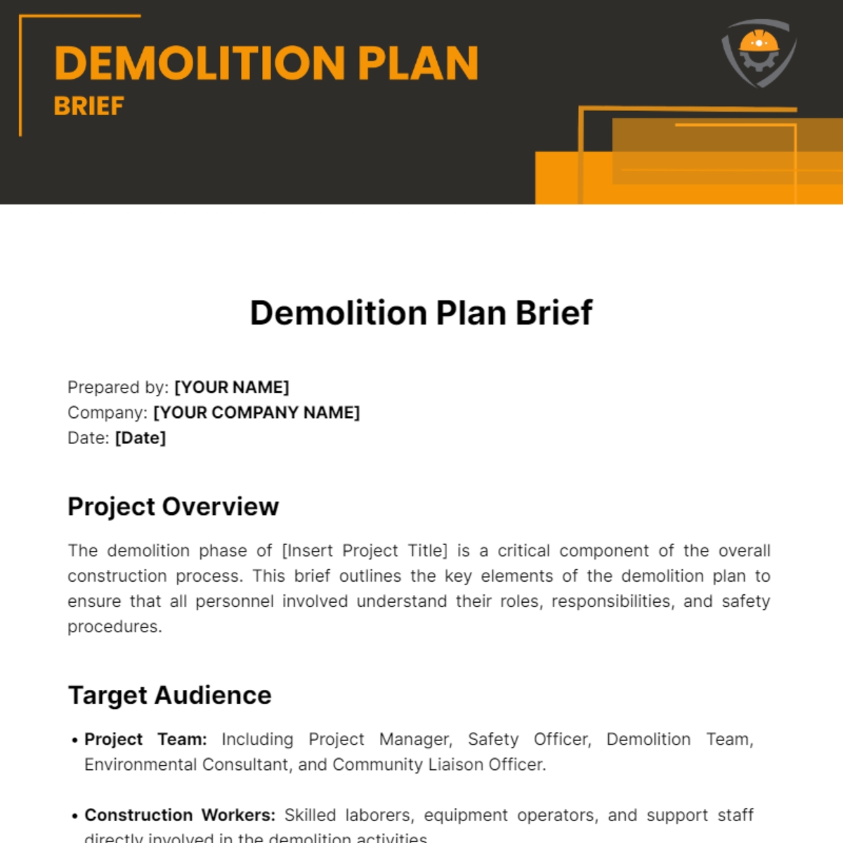 Free Demolition Plan Brief Template To Edit Online