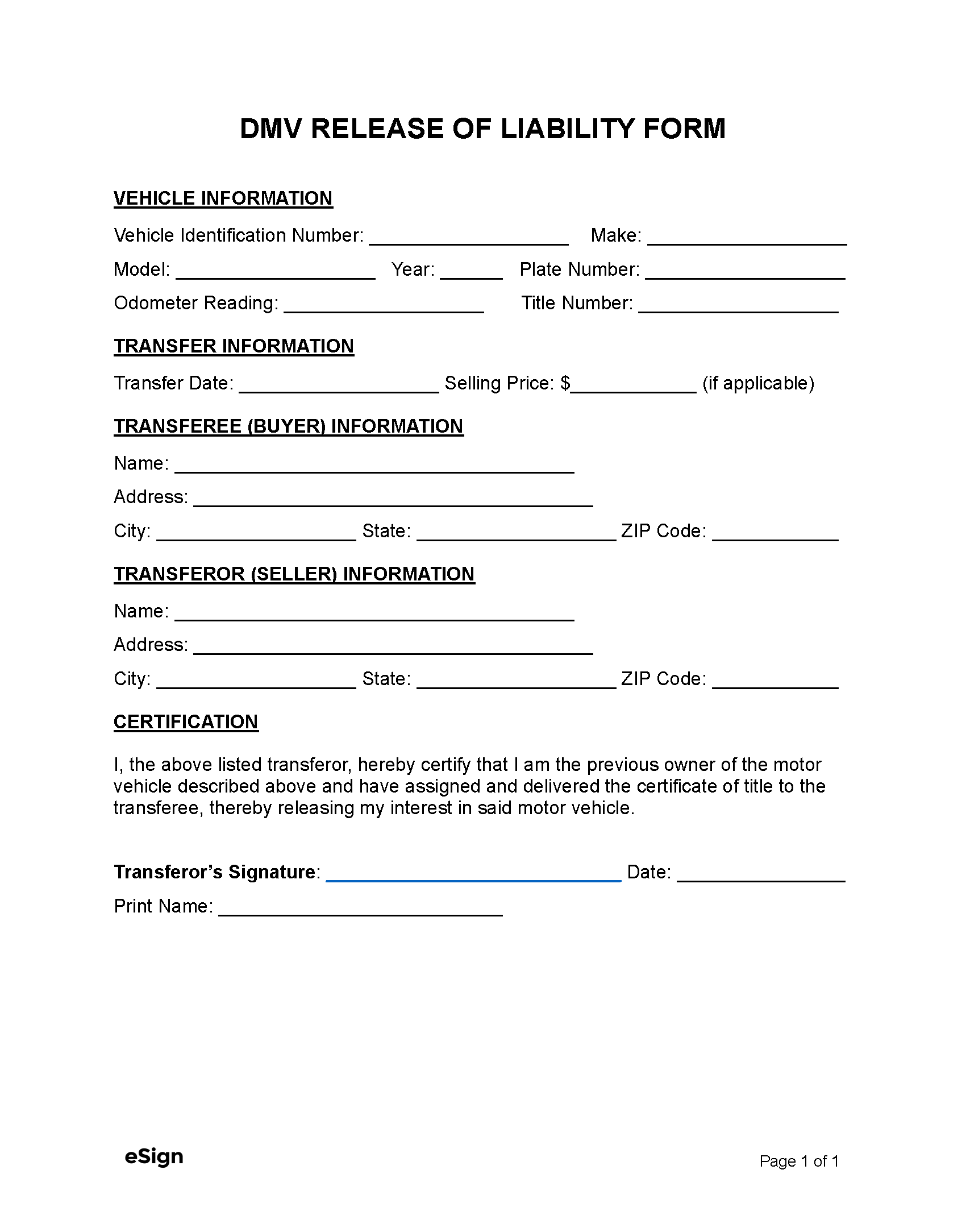 Free Printable Liability Release Form