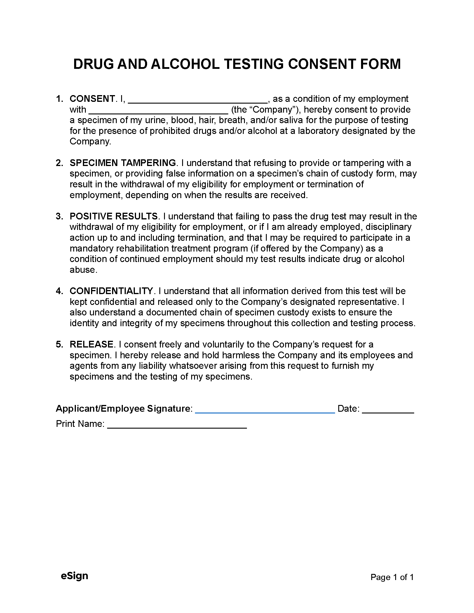 Drug Testing Fillable Printable Free Result Form