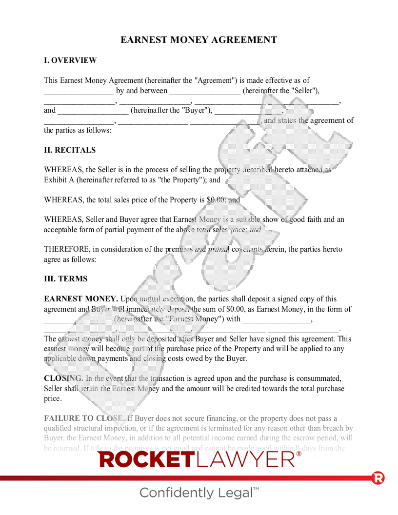 Free Earnest Money Agreement Template U0026 FAQs Rocket Lawyer