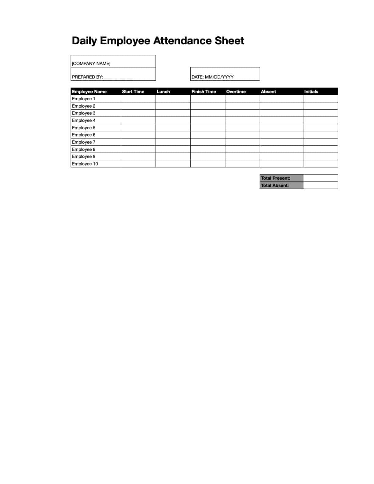 Free Employee Attendance Sheet Templates Download Print In PDF 