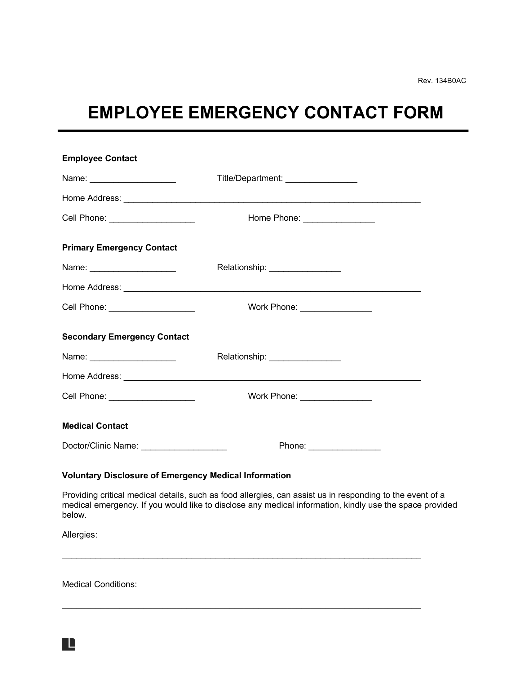 Free Employee Emergency Contact Form PDF U0026 Word