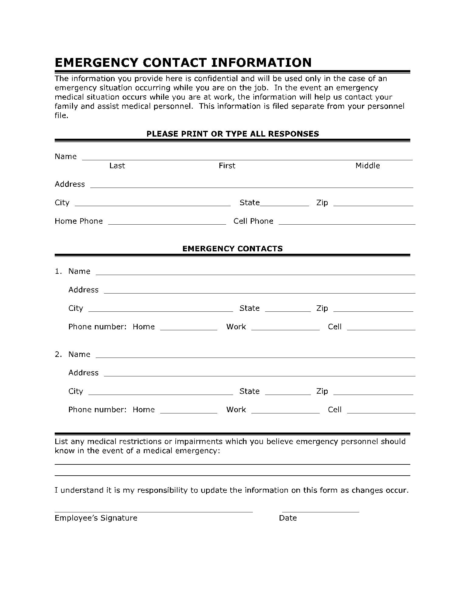 Free Employee Information Form Printable Pdf