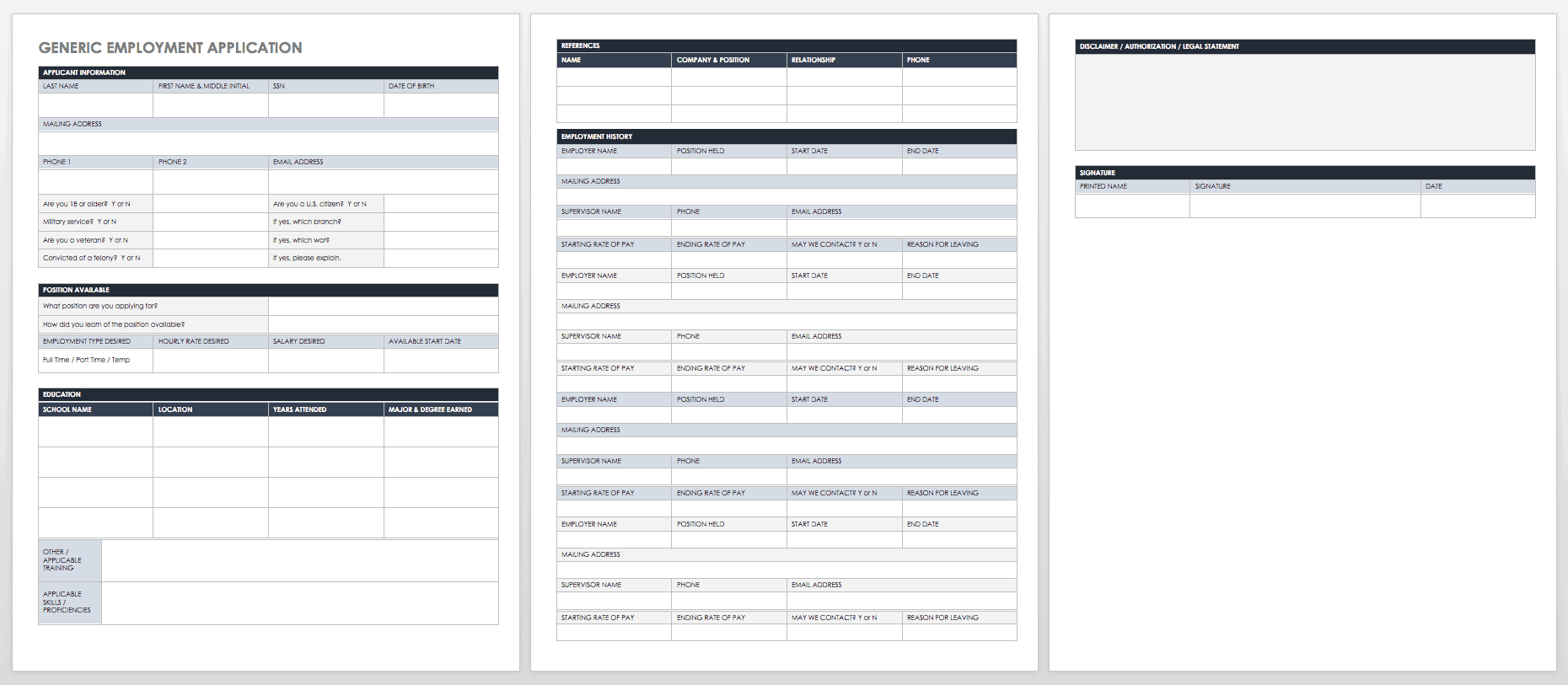Free Printable Blank Employment Application Form