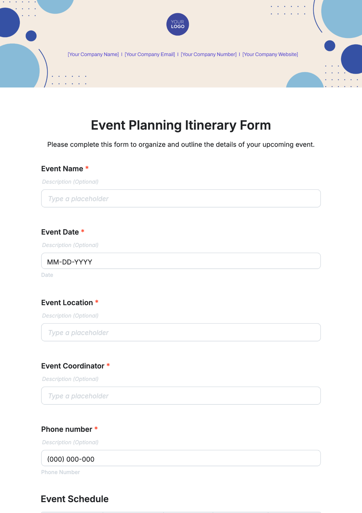 Free Blank Printable Event Registration Form