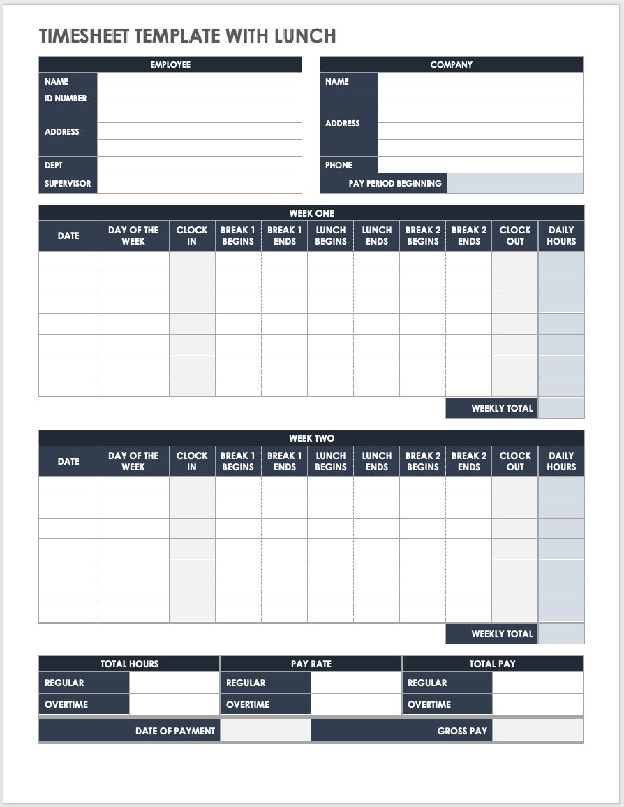 Free Excel Timesheet Templates Smartsheet