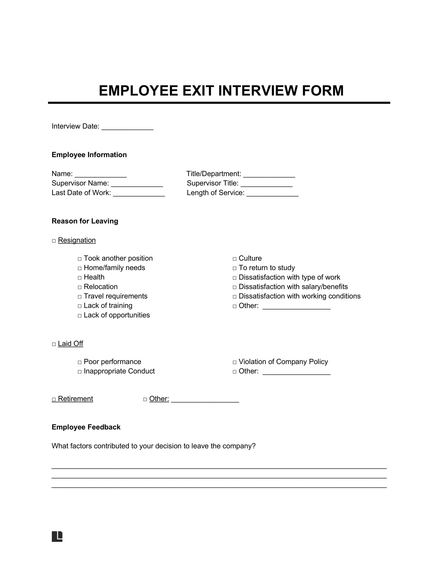 Free Exit Interview Template PDF U0026 Word