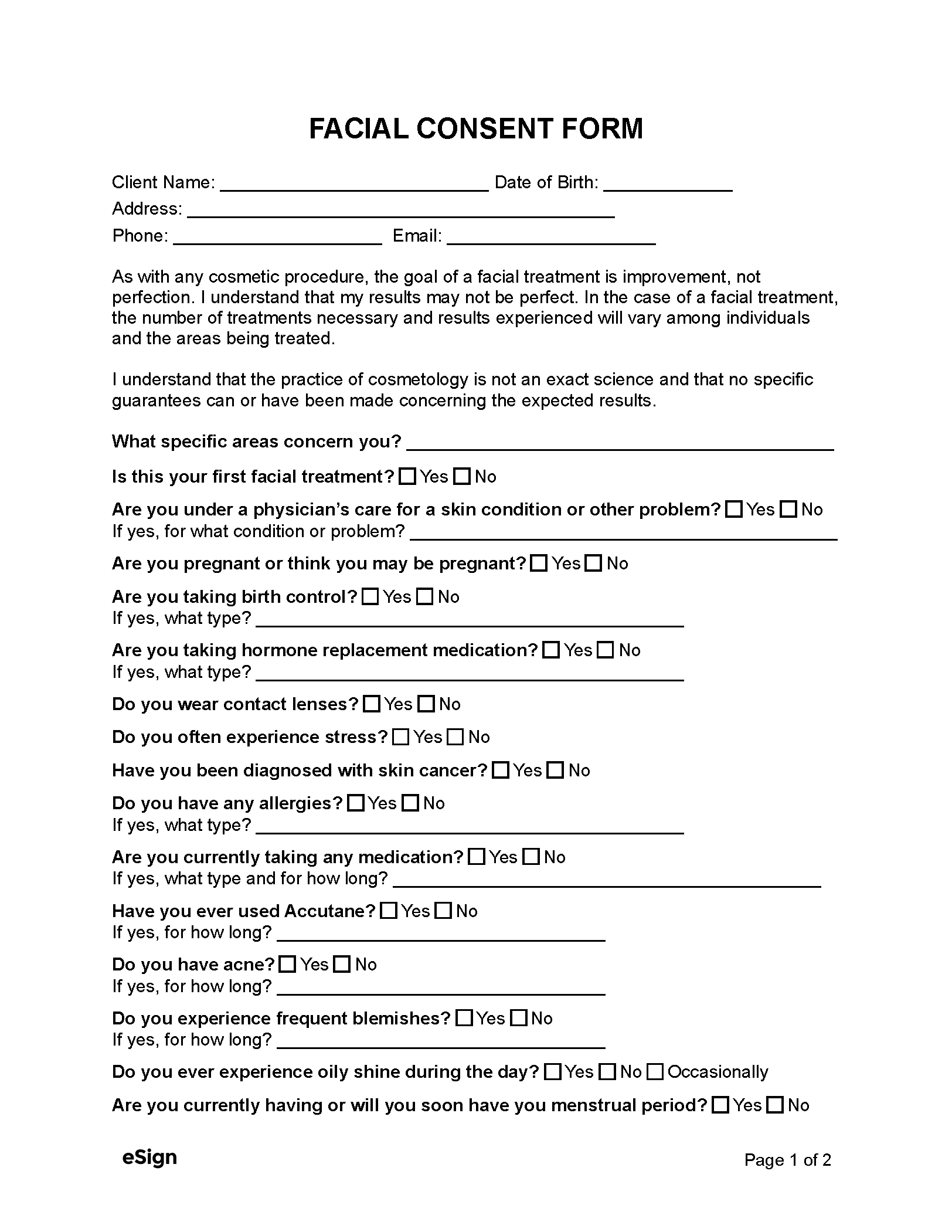 Free Facial Consent Form PDF Word