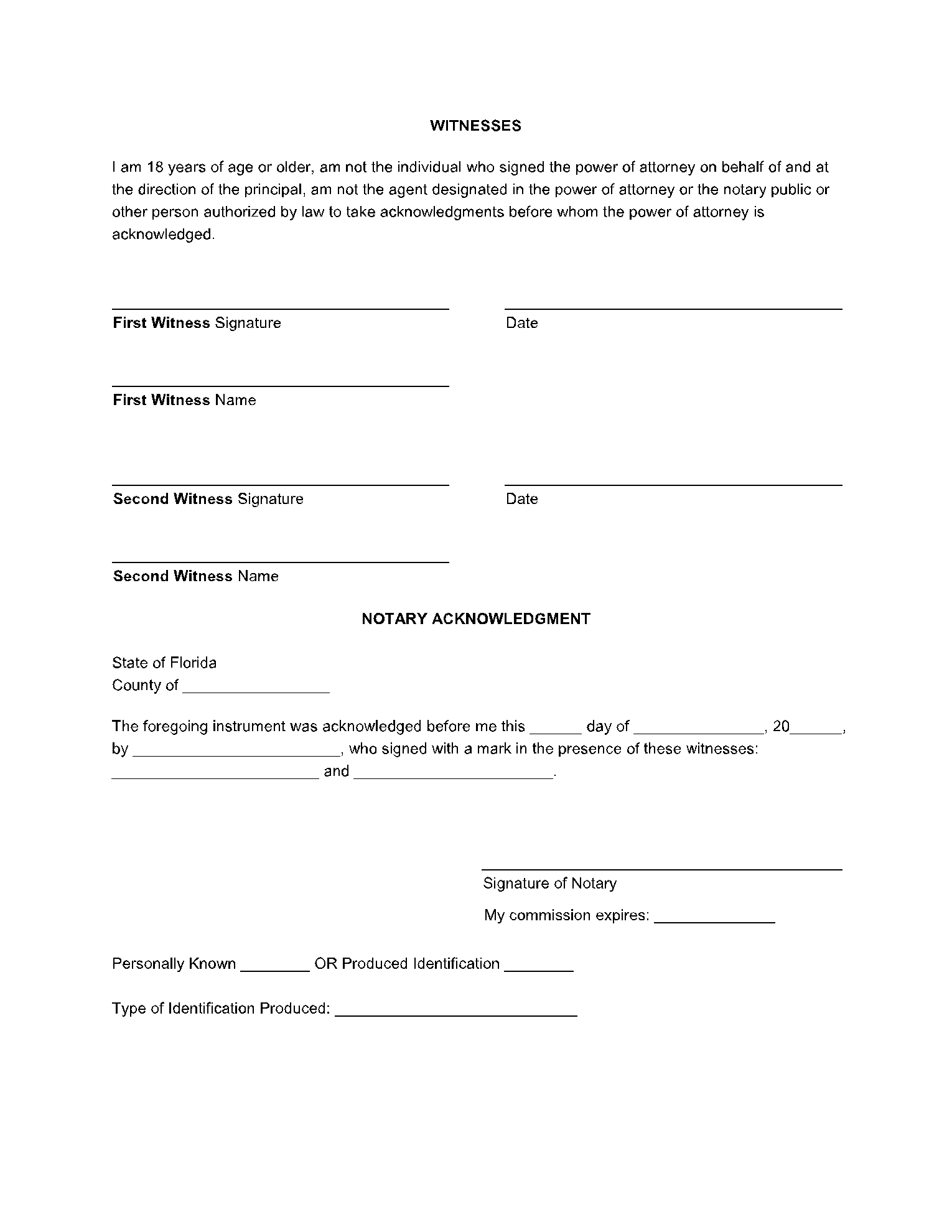 Free Printable Florida Power Of Attorney Form