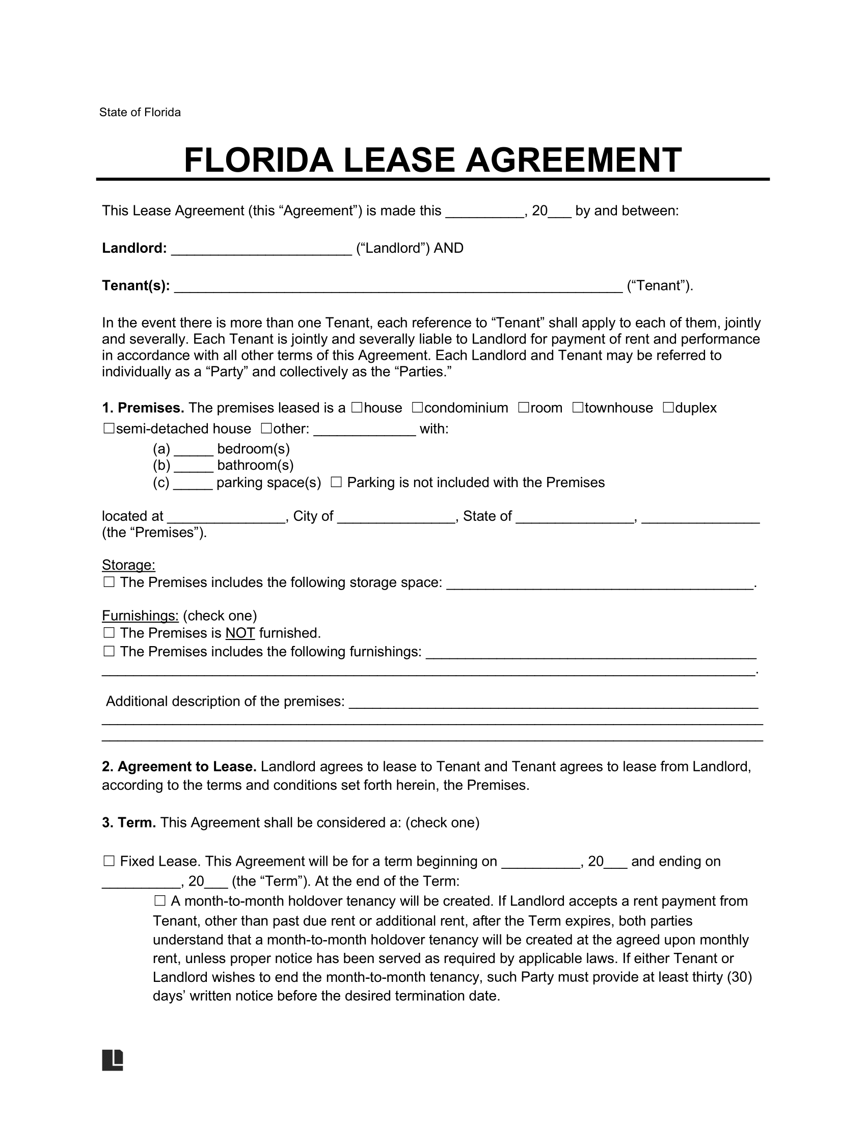 Free Florida Lease Agreement Templates 6 PDF U0026 Word
