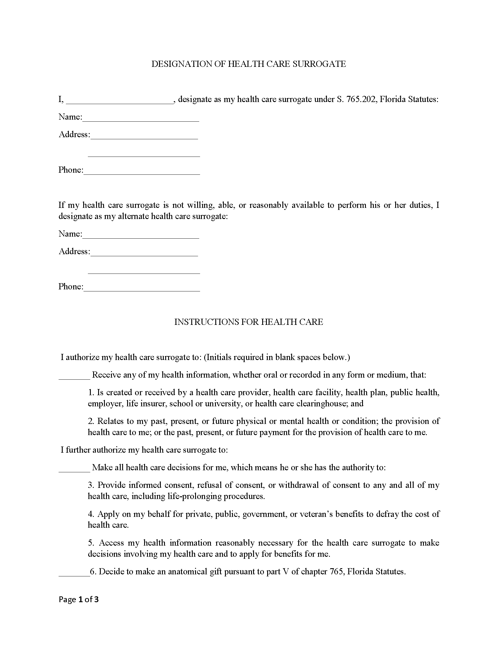 Free Florida Medical Power Of Attorney Form PDF