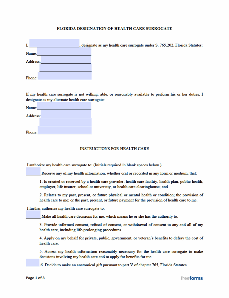 Free Florida Medical Power Of Attorney Form PDF