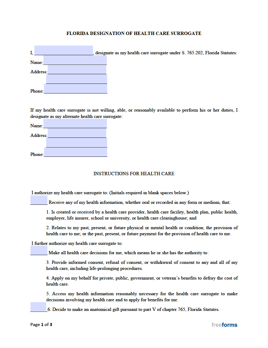 Free Florida Medical Power Of Attorney Form PDF