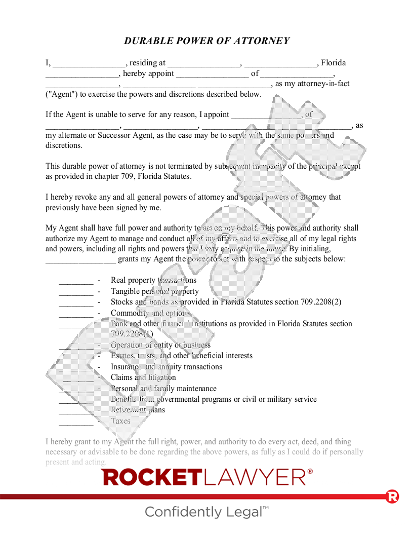Free Florida Power Of Attorney Template Rocket Lawyer
