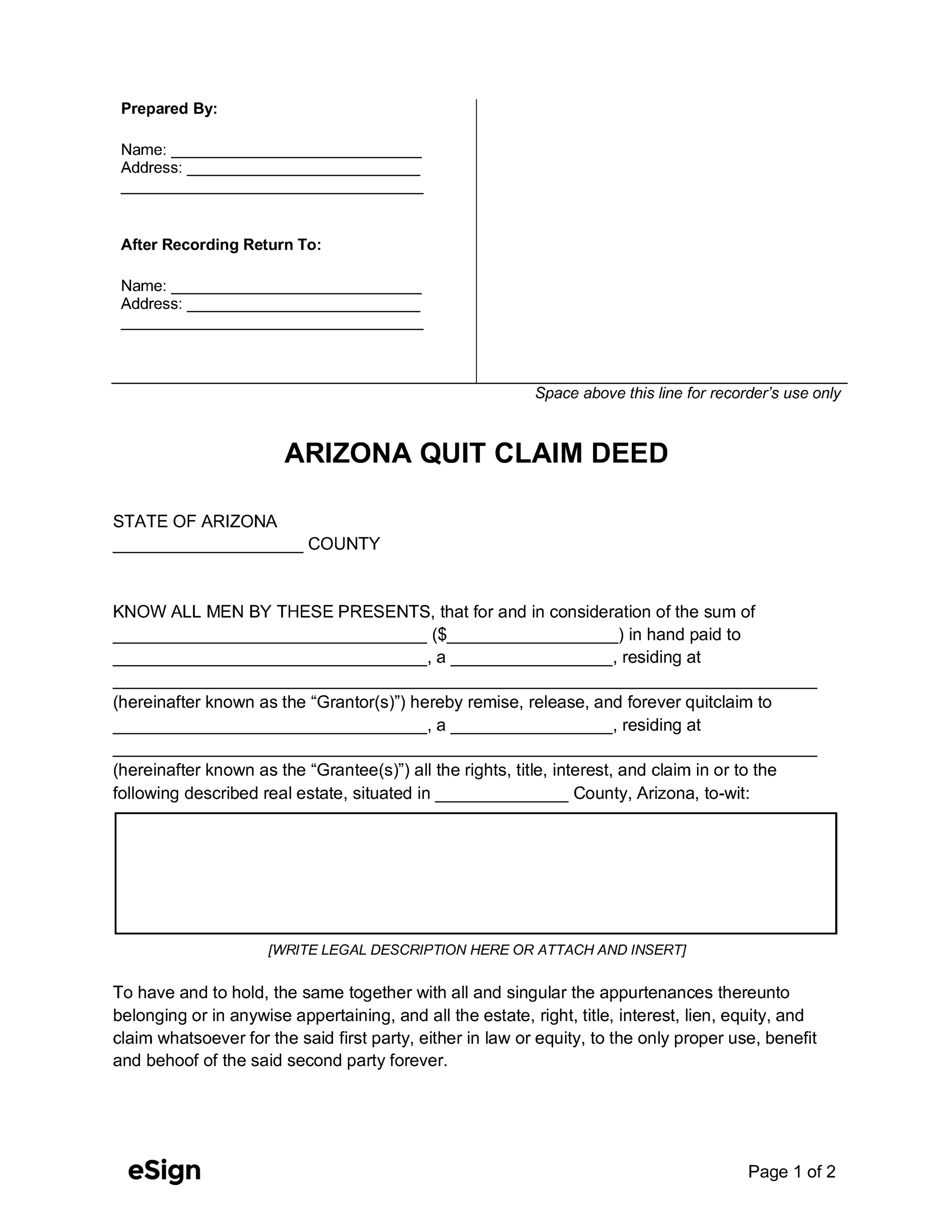 Free Printable Quit Claim Deed Form Pdf