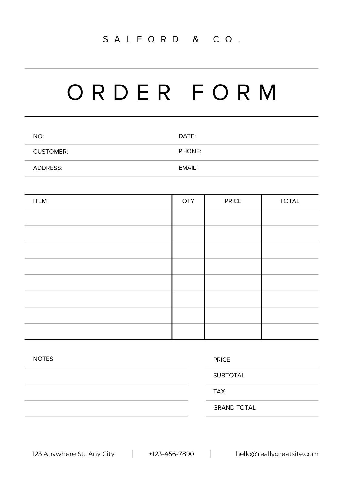 Free Printable Uniform Order Form Template