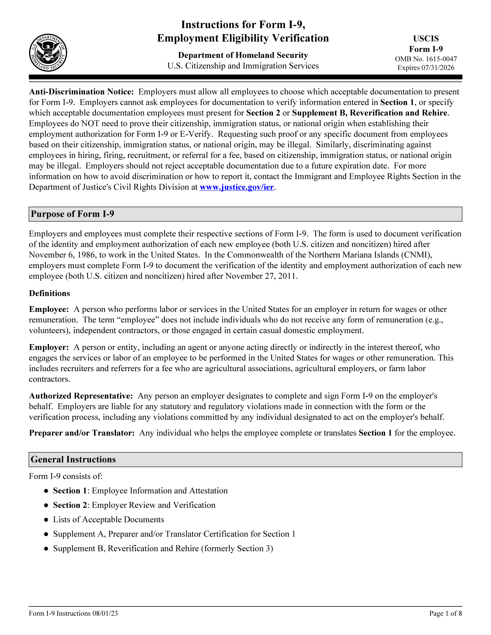 Free Printable I9 Form 2025