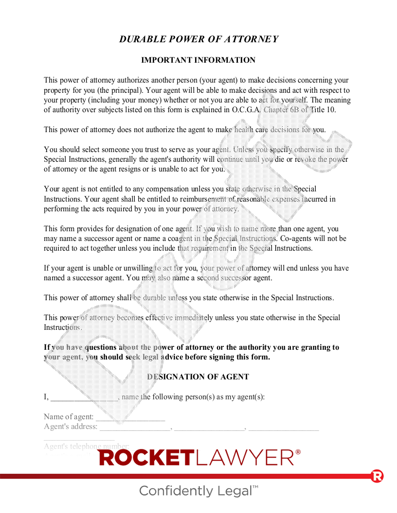 Free Printable Durable Power Of Attorney Form Georgia