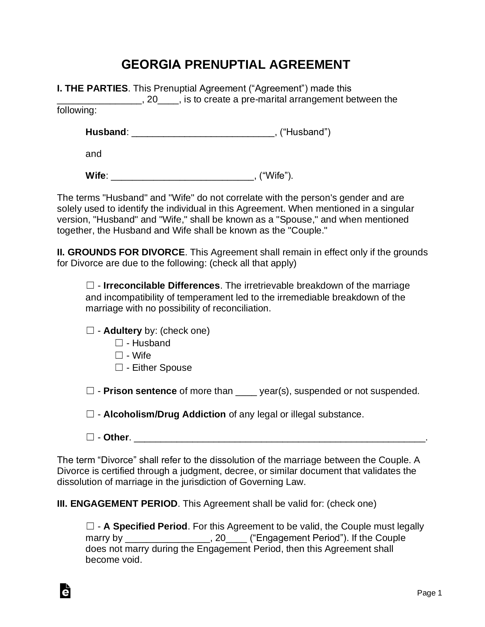 Free Georgia Prenuptial Agreement Template PDF Word EForms