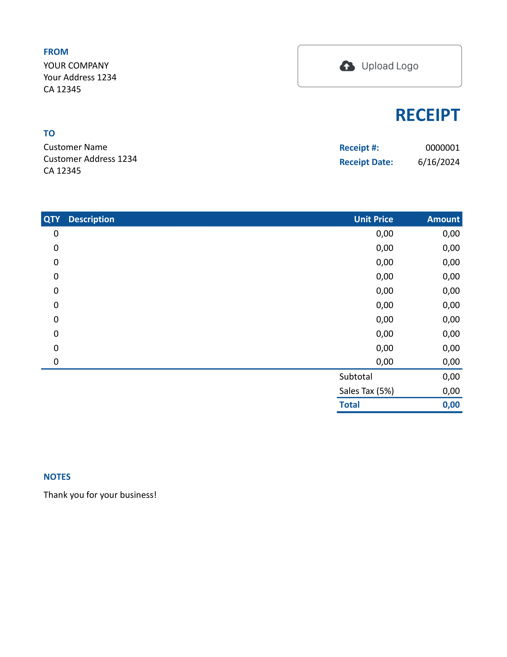 Free Printable Blank Receipt Form