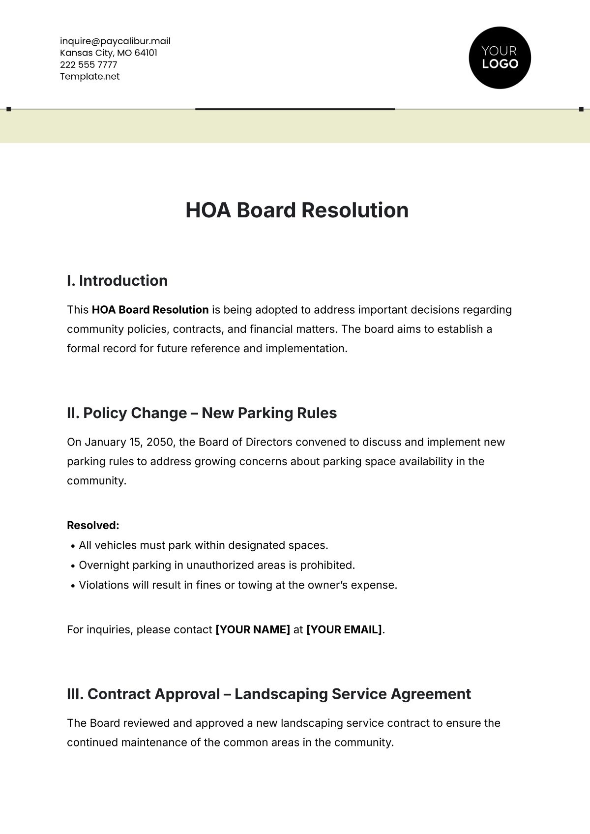 Free HOA Board Resolution Template To Edit Online