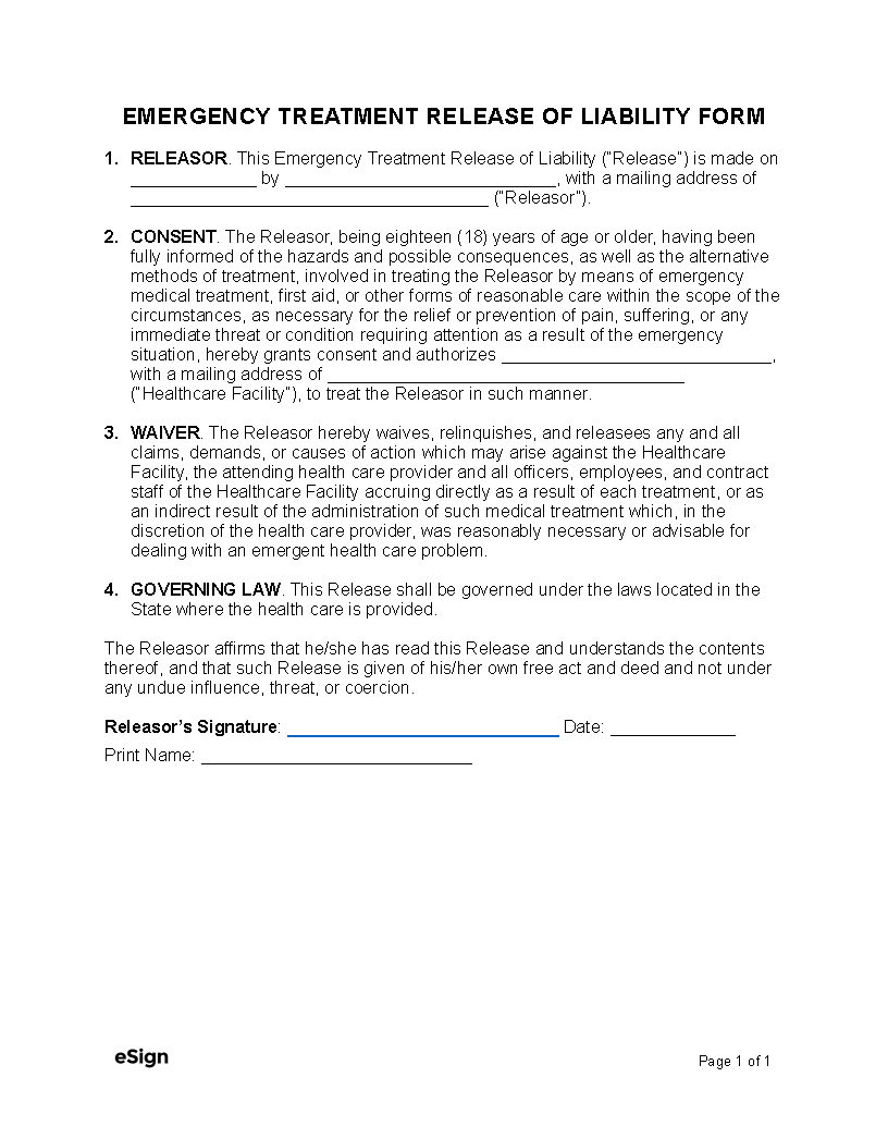 Free Hospital Release Form PDF Word