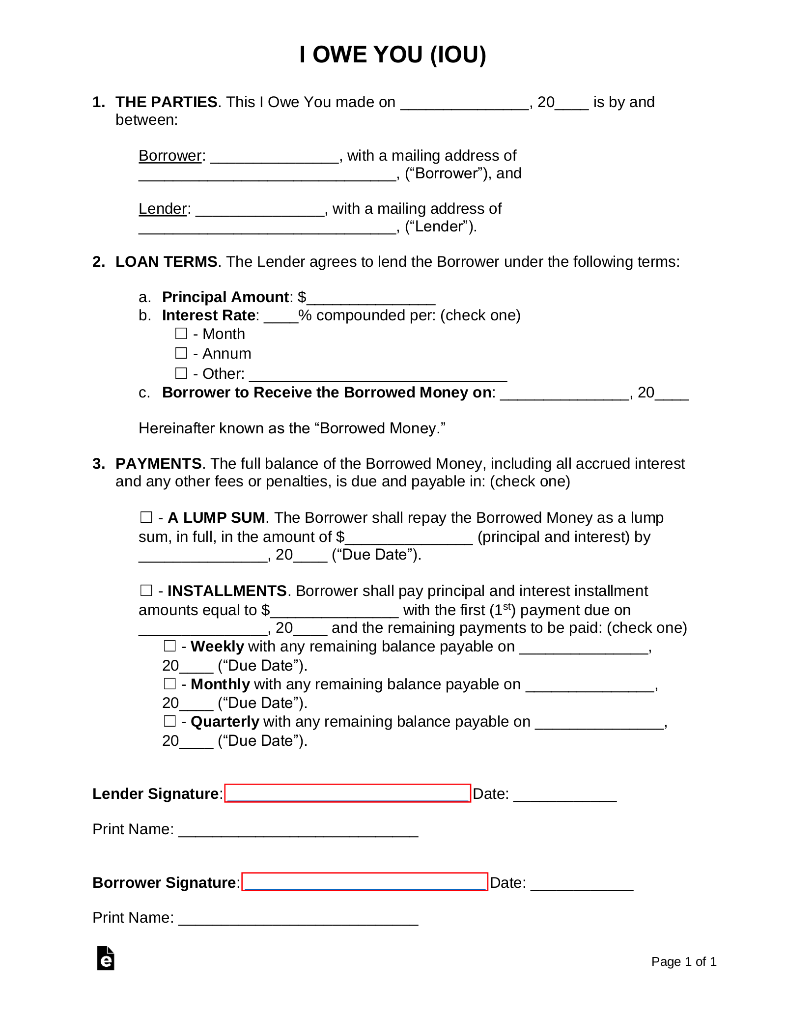 Free I Owe You IOU Template PDF Word EForms
