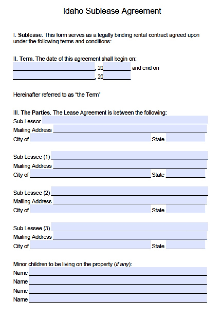 Free Idaho Rental Lease Agreement Templates PDF Word
