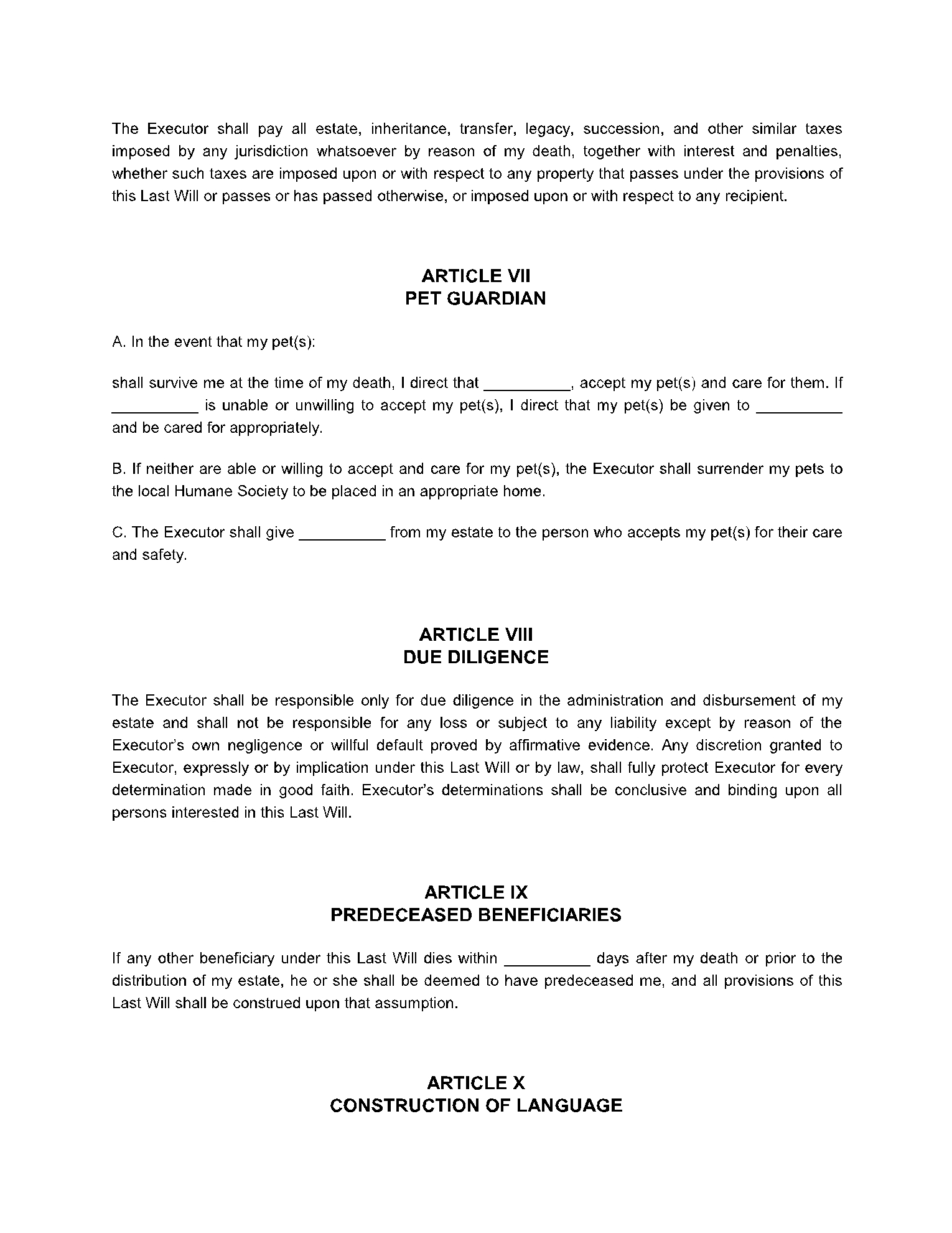 Free Printable Simple Will Forms Illinois