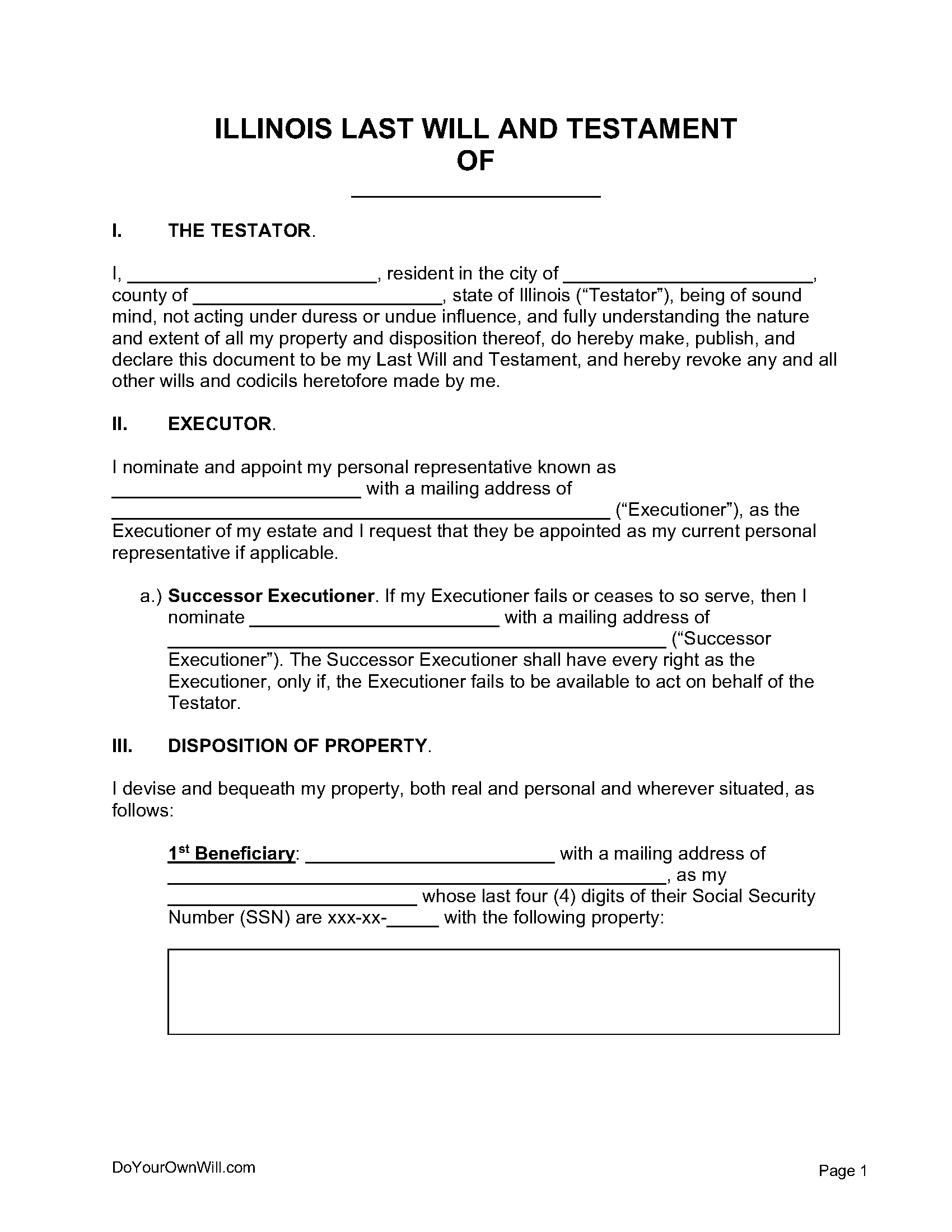 Free Illinois Last Will And Testament Form PDF WORD ODT