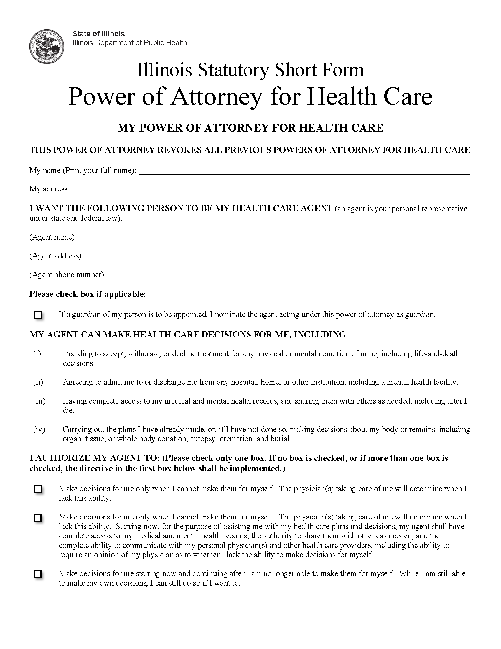 Free Printable Power Of Attorney Form Illinois