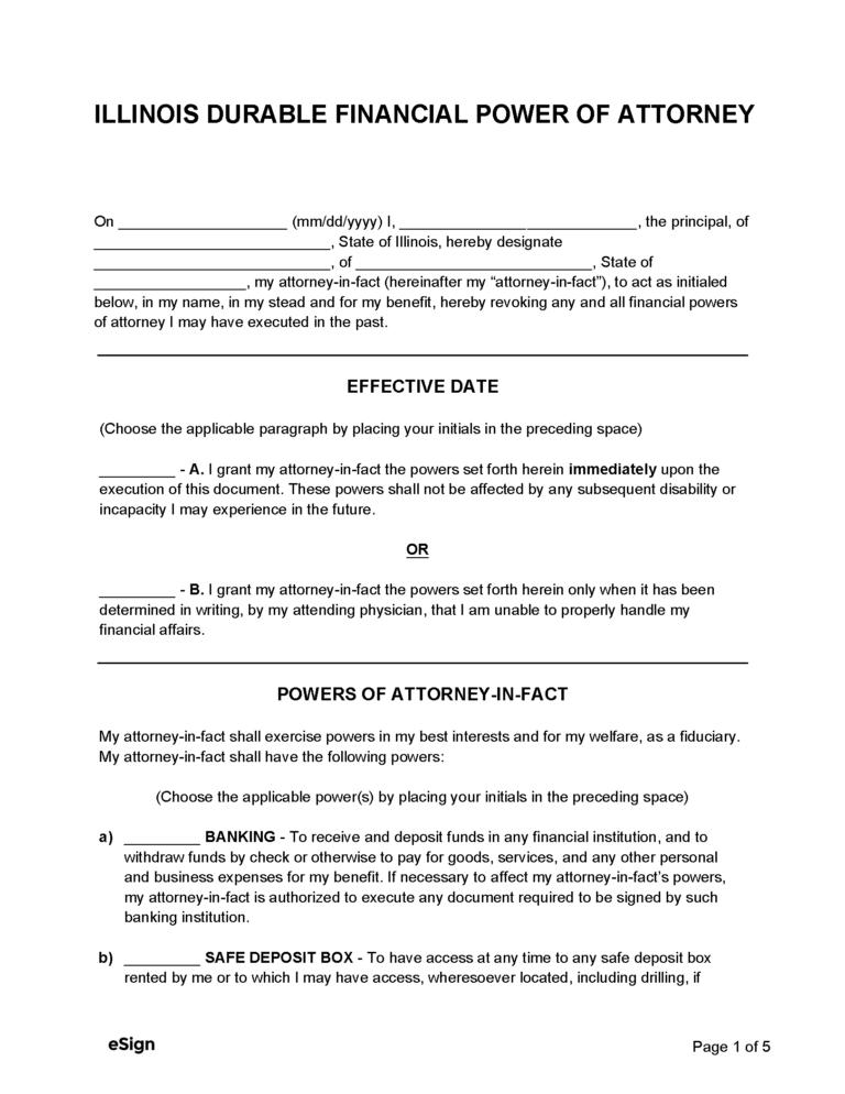 Free Illinois Power Of Attorney Forms 10 PDF