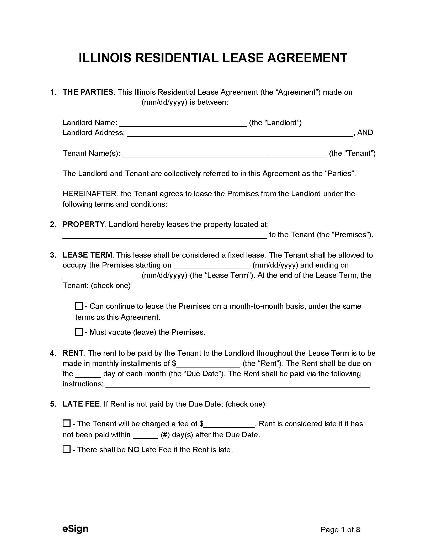 Free Illinois Rental Lease Agreement Templates 6 PDF