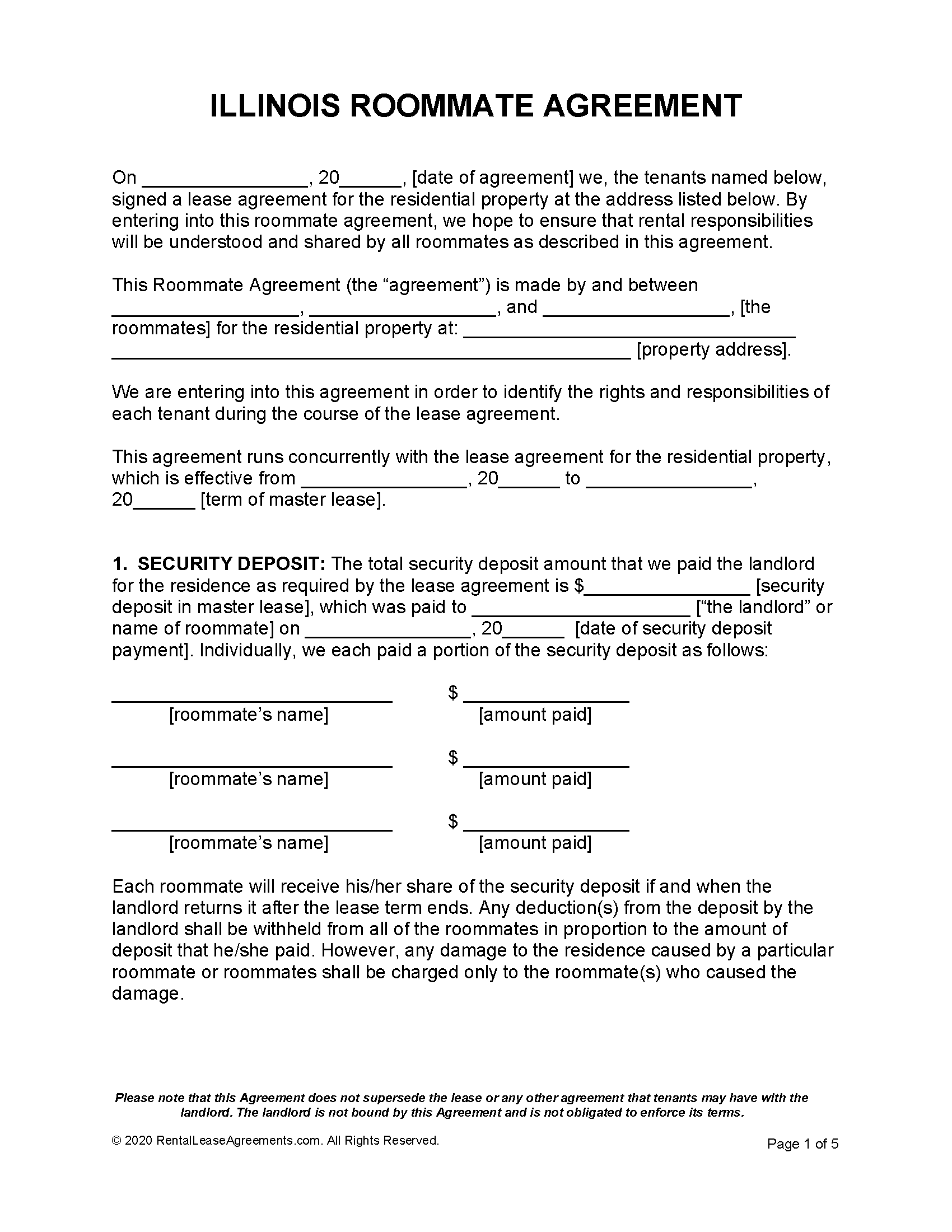 Free Illinois Rental Lease Agreements 6 Types PDF MS Word