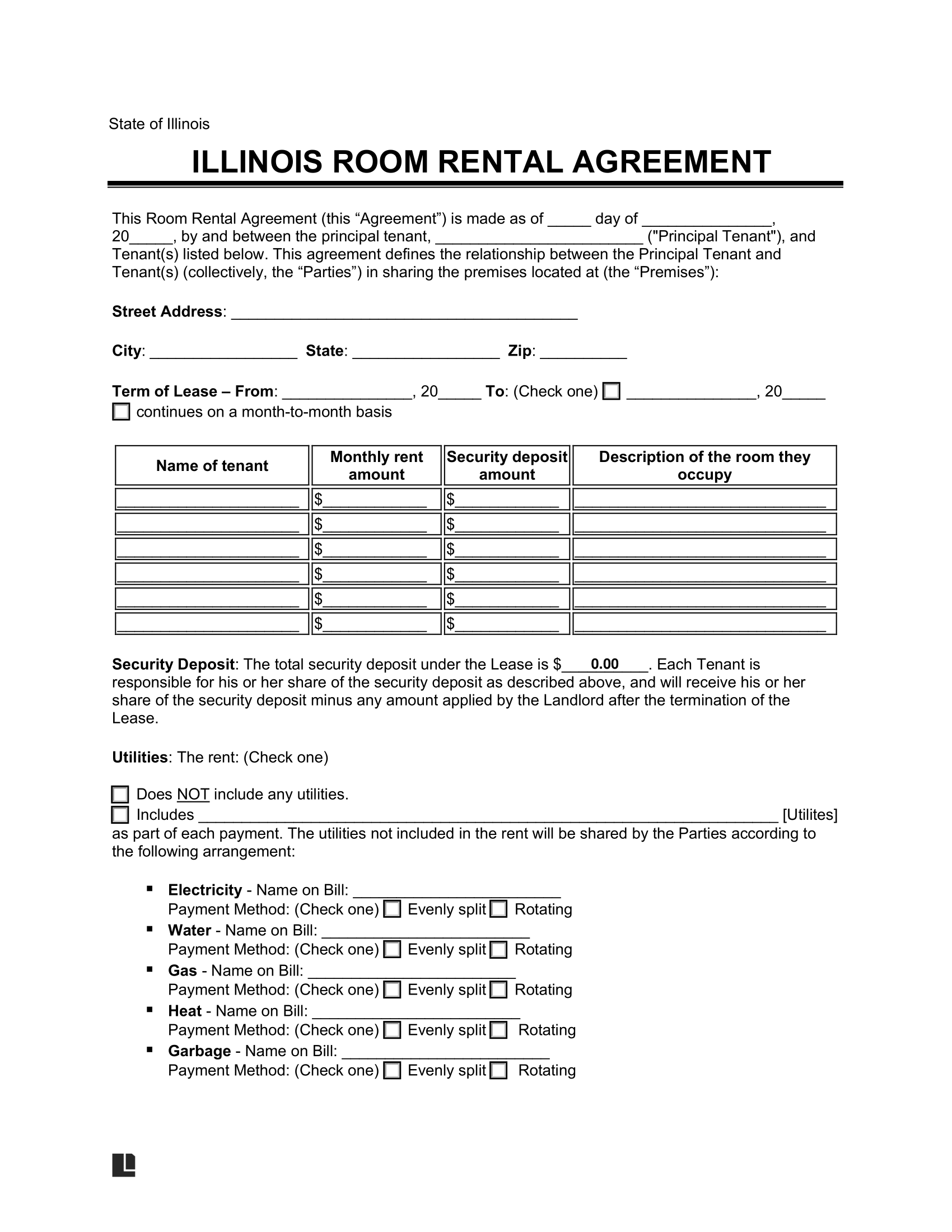 Free Printable Illinois Lease Agreement Form