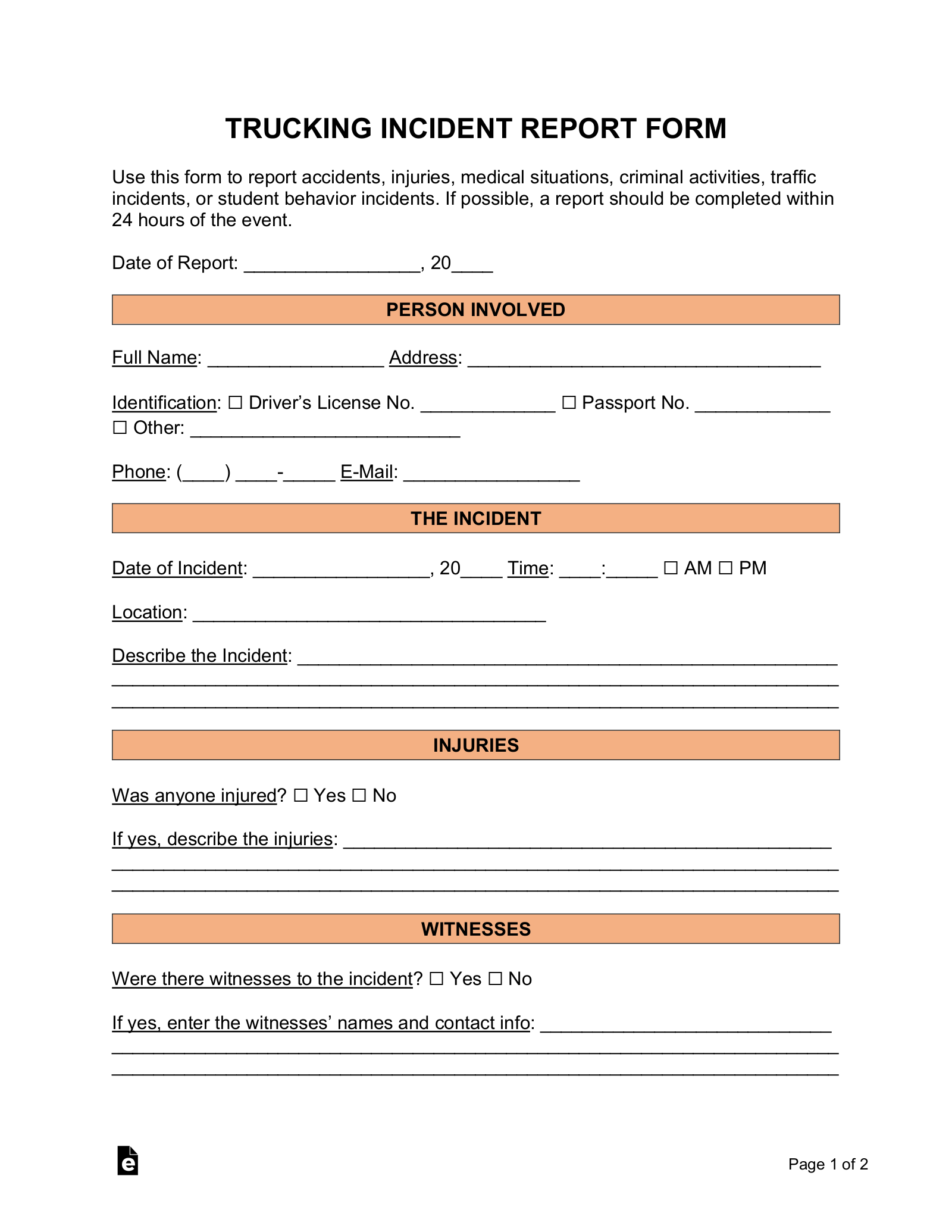 Free Printable Incident Report Form Pdf