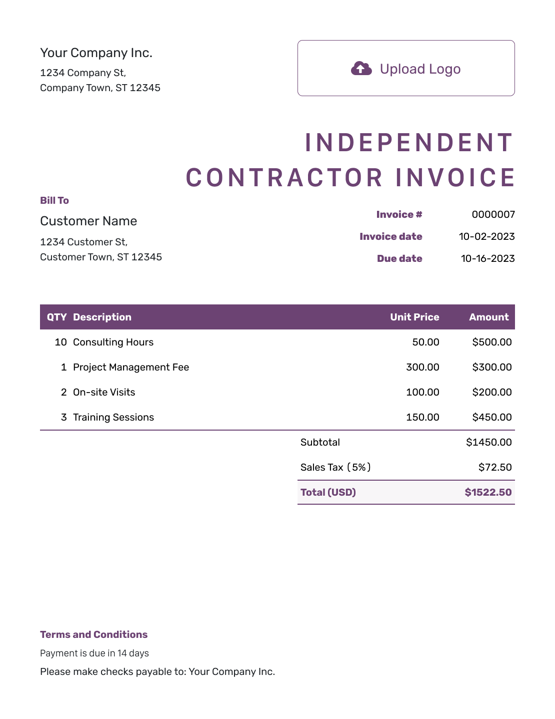 Free Independent Contractor Invoice Template Docelf