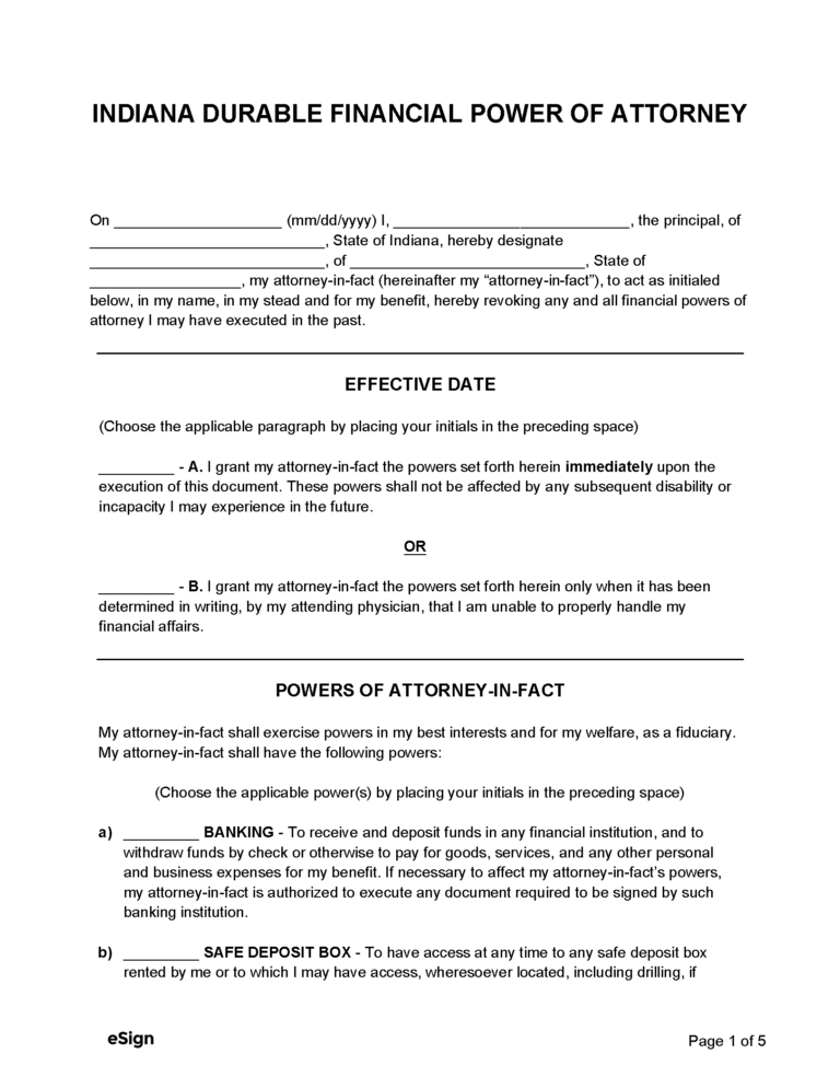 Free Indiana Power Of Attorney Forms 10 PDF