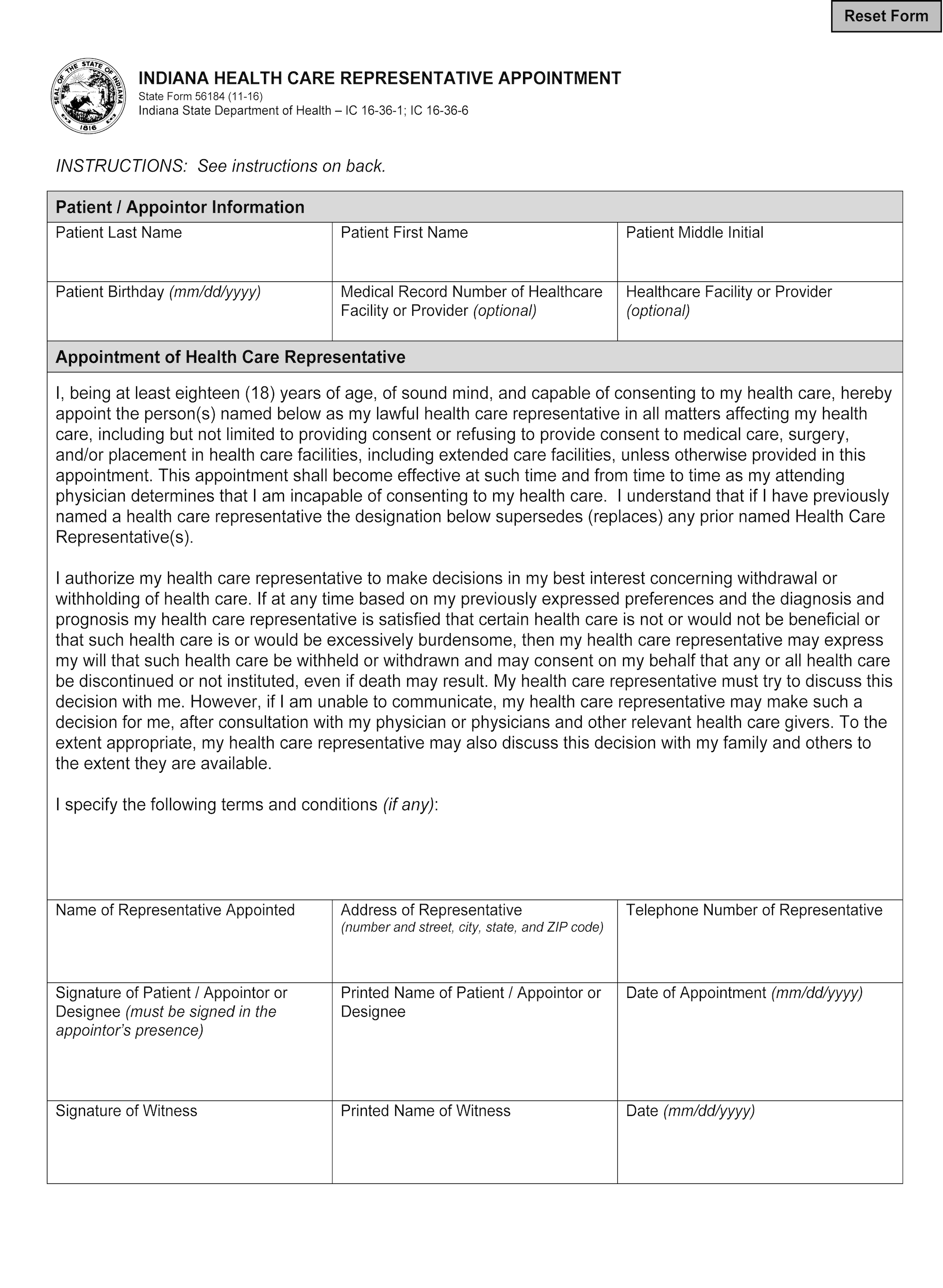 Free Indiana Power Of Attorney Forms PDF Templates