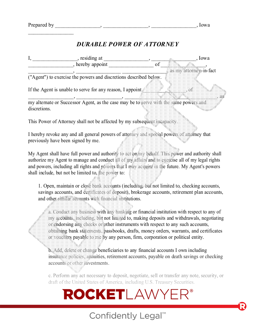 Free Iowa Power Of Attorney Template U0026 FAQs Rocket Lawyer