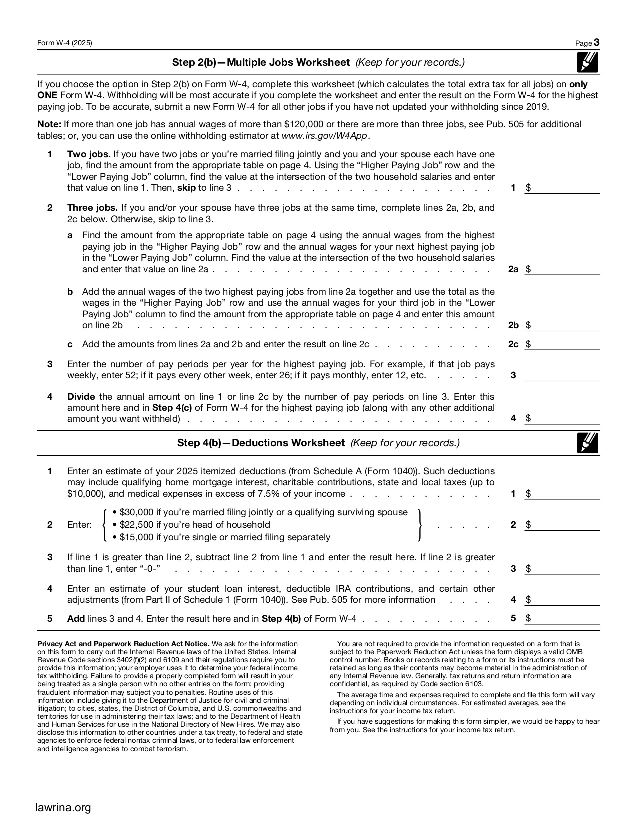 Free IRS Form W4 Template Download PDF Lawrina