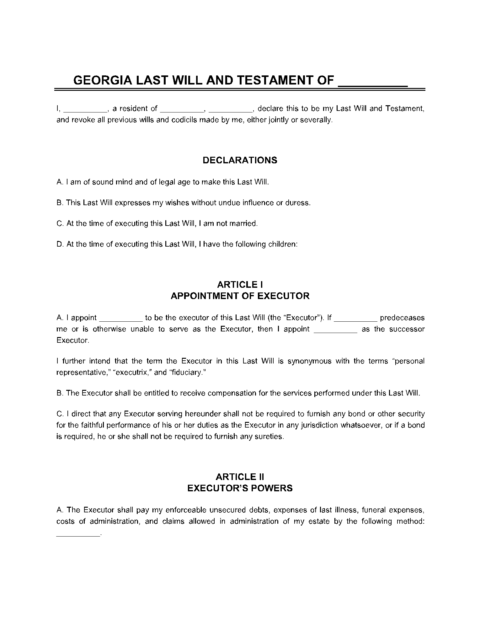Free Last Will And Testament Template PDF Form CocoDoc