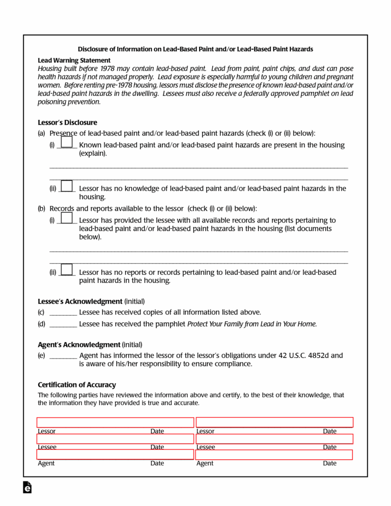 Free Lead Based Paint Disclosure Forms For Sellers U0026 Landlords PDF EForms